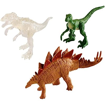 Jurassic World Mini Stegosaurus, Velociraptor, & Transparent Indominus 3 Pack