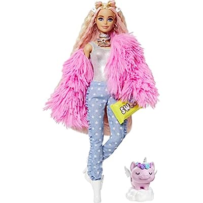 Barbie Extra Doll in Pink Coat with Pet Unicorn-Pig