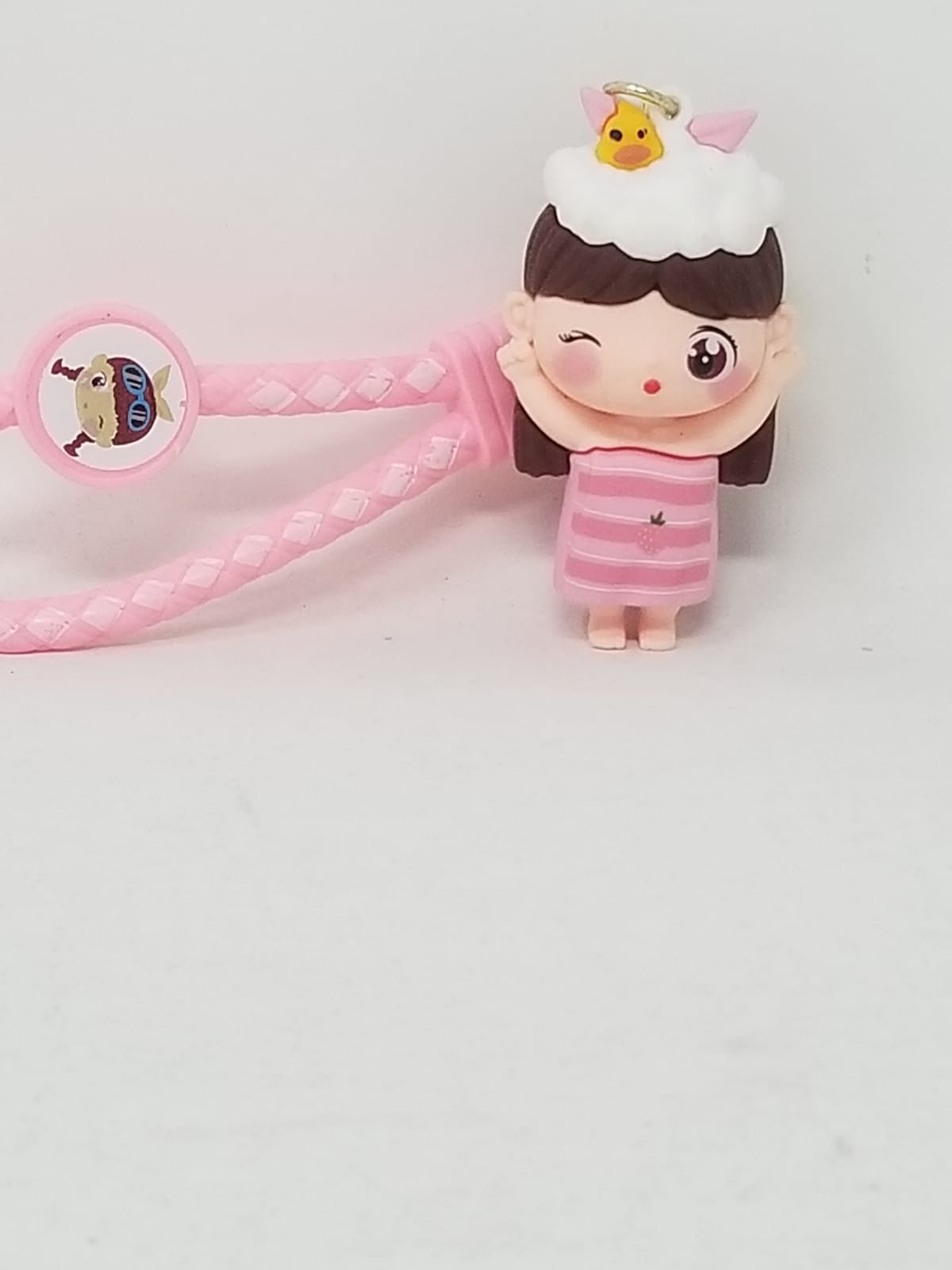 LLavero Goma Nena con Vestido Rosa Rayado
