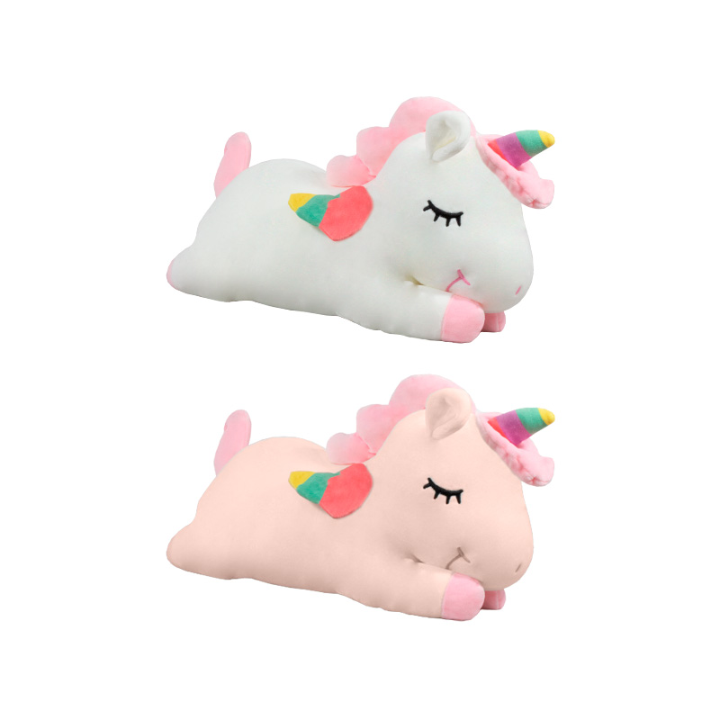 Peluche Unicornio  Rosa Y Blanco Acostado