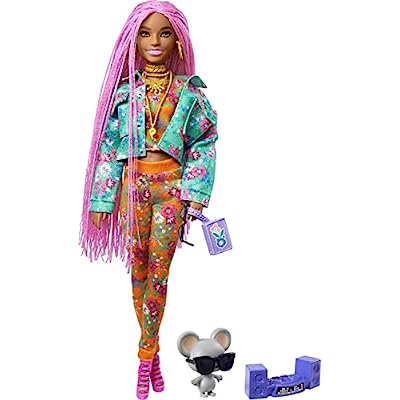 Barbie Extra Doll 10 Floral-Print Jacket & Jogger DJ Mouse Pet